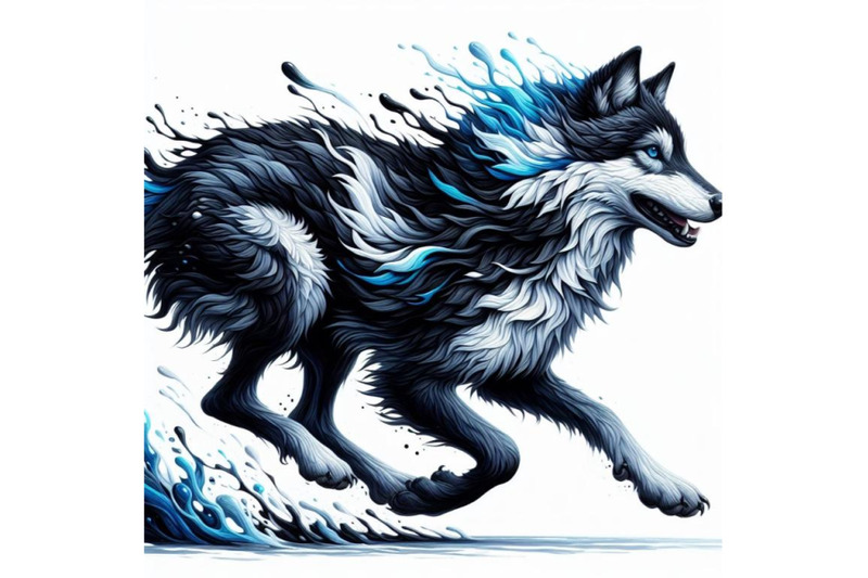 bundle-of-illusations-of-black-and-blue-running-wolf