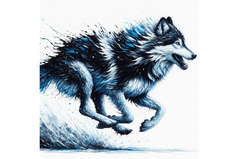 bundle-of-illusations-of-black-and-blue-running-wolf