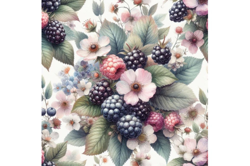 bundle-of-seamless-floral-background-with-blackberry-fruits-and-flower