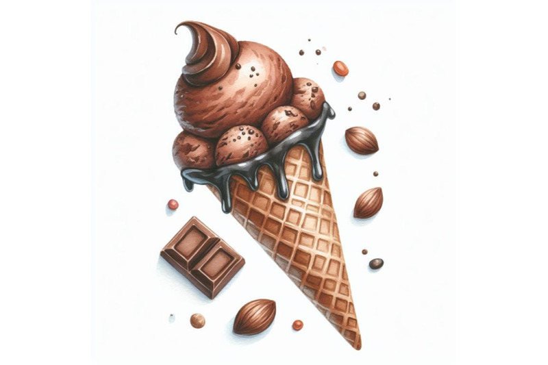 bundle-of-chocolate-ice-cream-cone-on-a-white-background