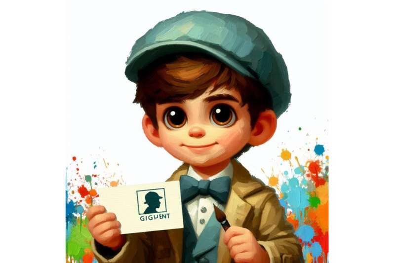 bundle-of-cartoon-kid-holding-a-blank-business-card