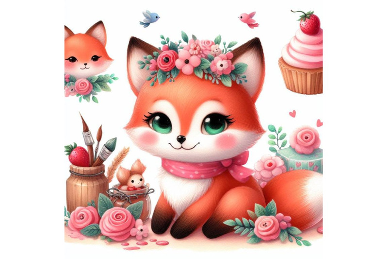 bundle-of-cute-watercolor-cartoon-fox