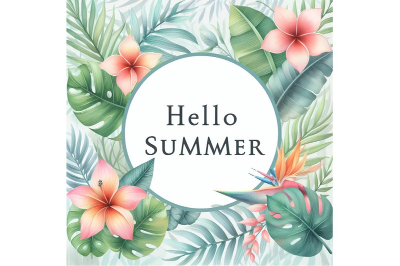 bundle-of-hello-summer-tropical-leaves-frame-vector-card-template