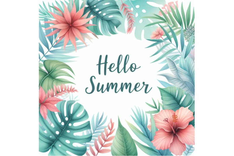 bundle-of-hello-summer-tropical-leaves-frame-vector-card-template