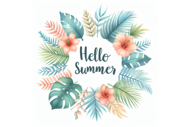 bundle-of-hello-summer-tropical-leaves-frame-vector-card-template