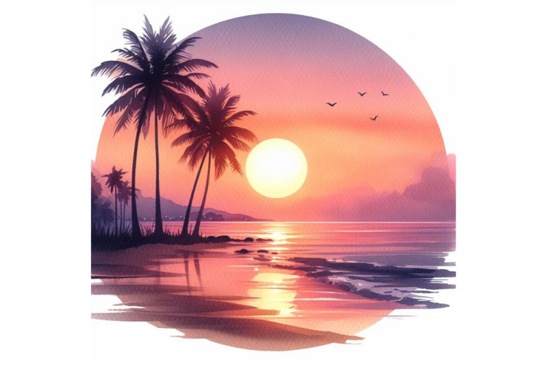 bundle-of-sunset-on-the-beach-with-palm-silhouette-vector