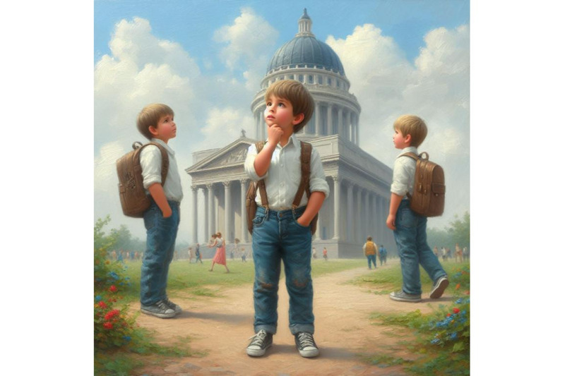 bundle-of-children-boy-stand-thinking-actions