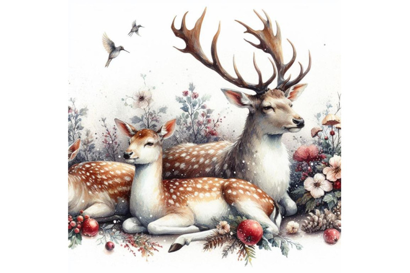 bundle-of-beautiful-image-with-nice-watercolor-hand-drawn-deer