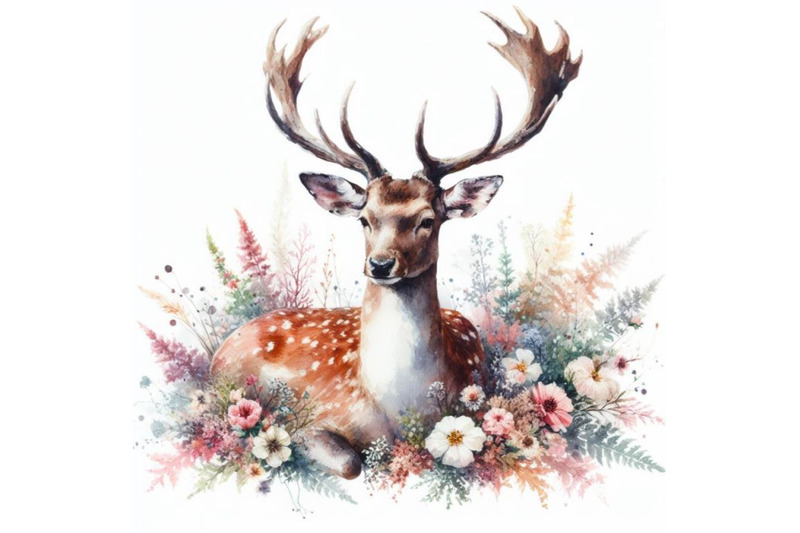 bundle-of-beautiful-image-with-nice-watercolor-hand-drawn-deer