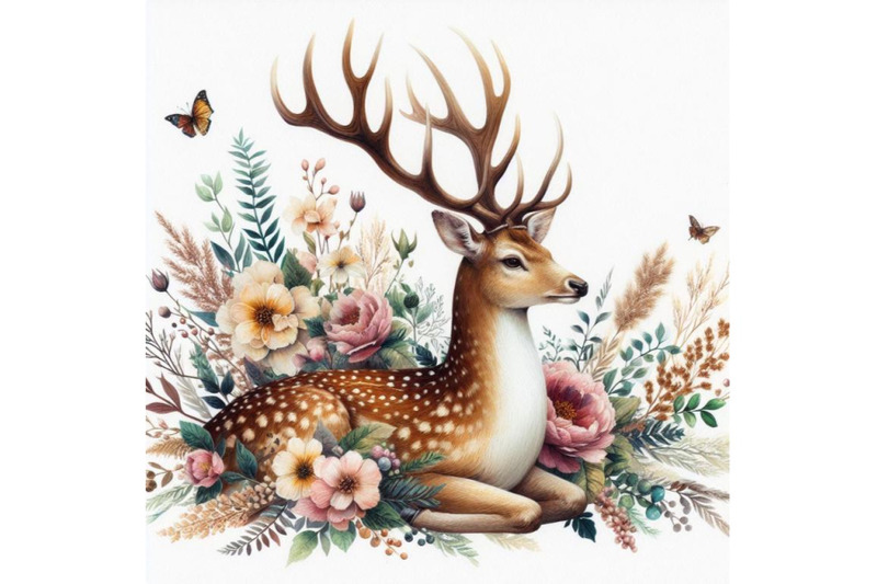 bundle-of-beautiful-image-with-nice-watercolor-hand-drawn-deer