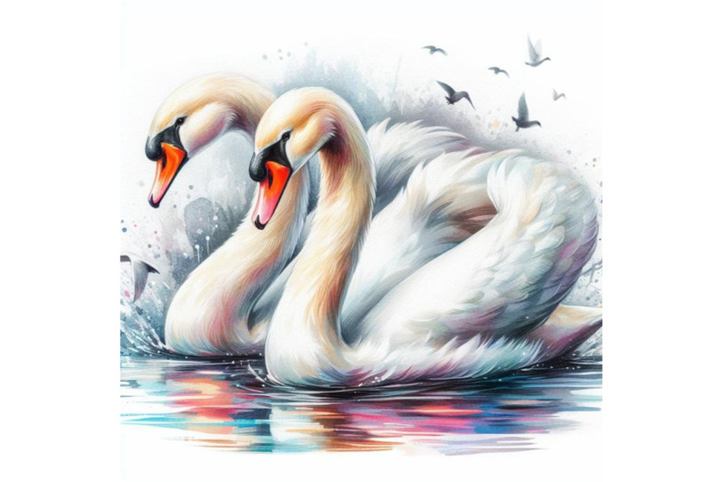 bundle-of-beautiful-image-with-nice-watercolor-hand-drawn-swans