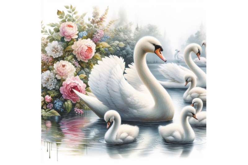 bundle-of-beautiful-image-with-nice-watercolor-hand-drawn-swans