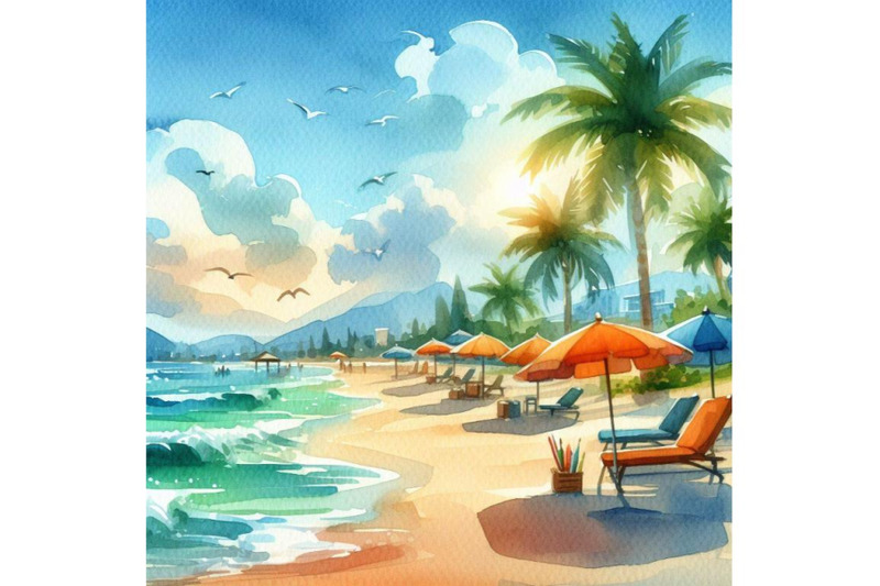 bundle-of-summer-vacation-on-a-beach-colorful-vector-background