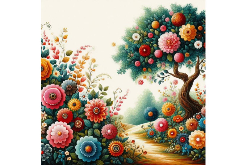 bundle-of-colorful-retro-flowers-and-tree