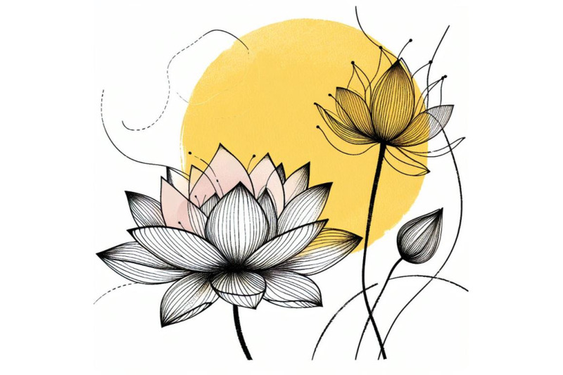 a-bundle-of-trendy-lotus-line-art-vector-minimal-drawing-cute-flower