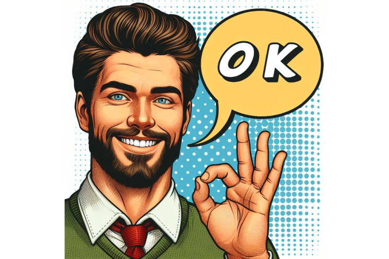 bundle-of-man-smile-and-shows-ok-hand-sign-with-speech-bubble-vector