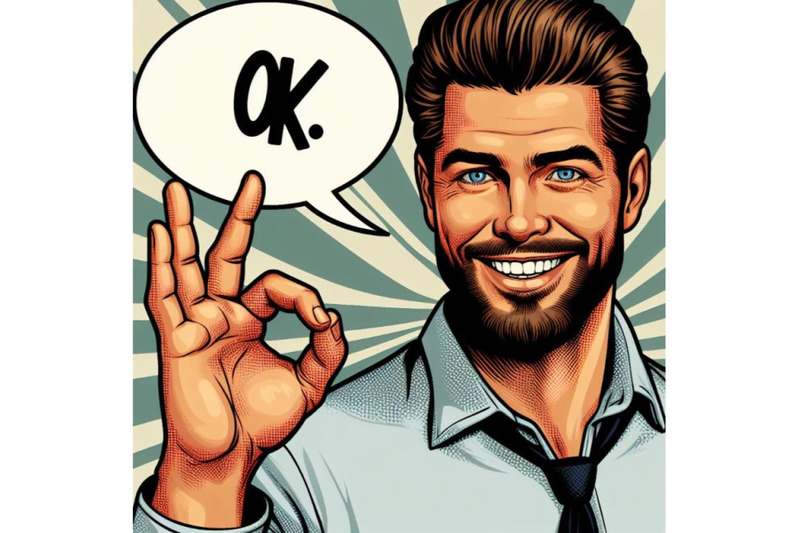 bundle-of-man-smile-and-shows-ok-hand-sign-with-speech-bubble-vector