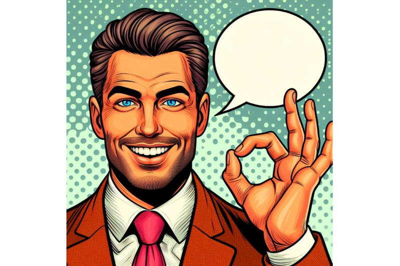 bundle-of-man-smile-and-shows-ok-hand-sign-with-speech-bubble-vector