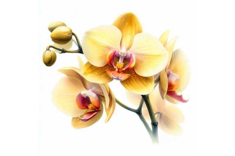 bundle-of-yellow-orchid-isolated-on-white-painted-in-watercolor