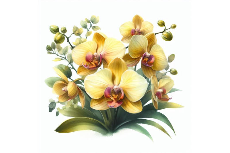 bundle-of-yellow-orchid-isolated-on-white-painted-in-watercolor