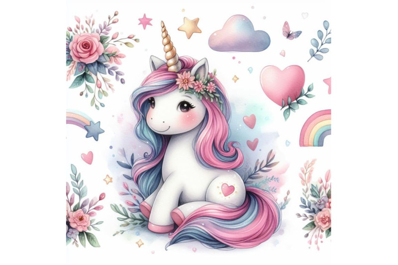 bundle-of-watercolor-cute-unicorn