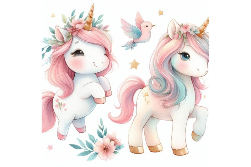 bundle-of-watercolor-cute-unicorn