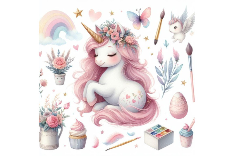 bundle-of-watercolor-cute-unicorn