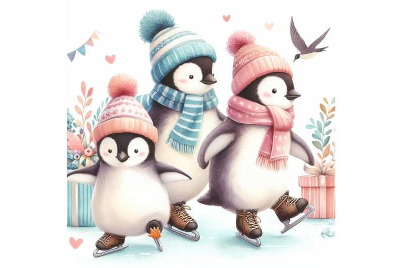 bundle-of-penguins-ice-skating