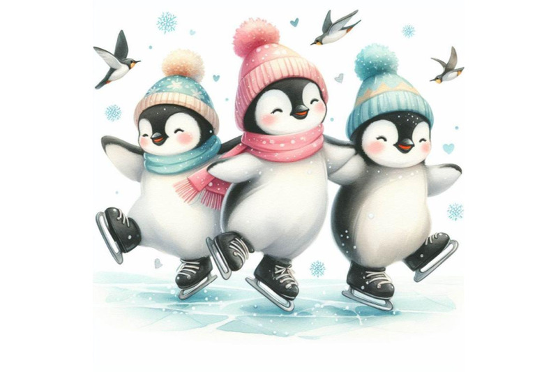 bundle-of-penguins-ice-skating