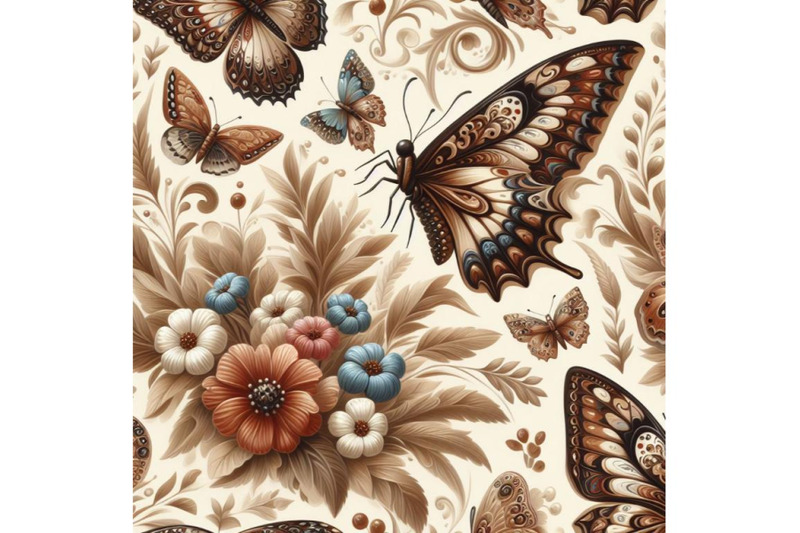 bundle-of-seamless-beige-pattern-with-white-and-brown-butterflies