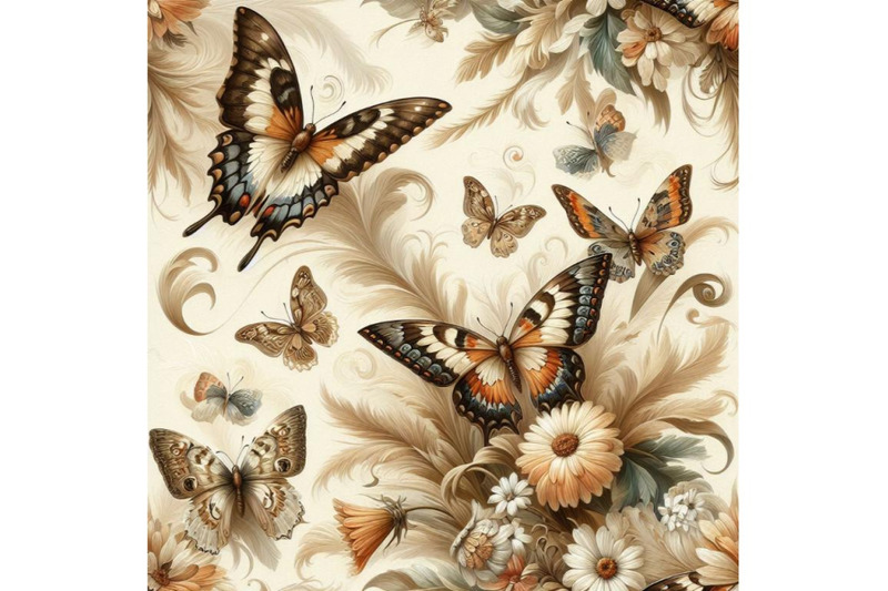 bundle-of-seamless-beige-pattern-with-white-and-brown-butterflies