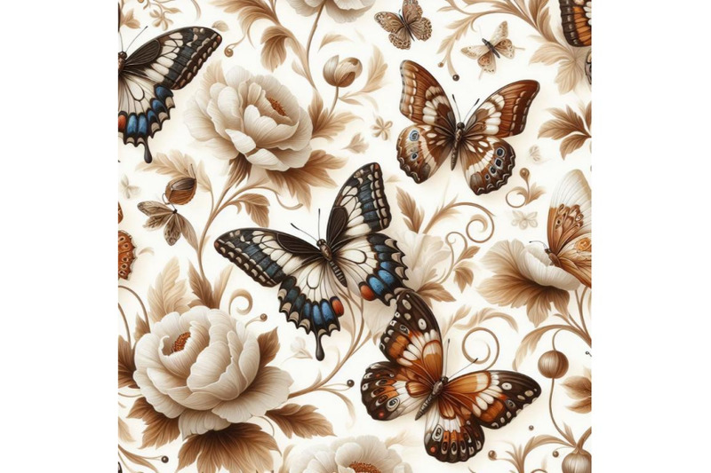 bundle-of-seamless-beige-pattern-with-white-and-brown-butterflies