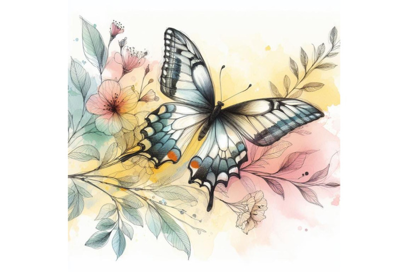 a-bundle-of-a-butterfly-line-art-and-pastel