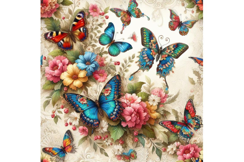 bundle-of-seamless-beige-pattern-with-bright-colorful-butterflies-and