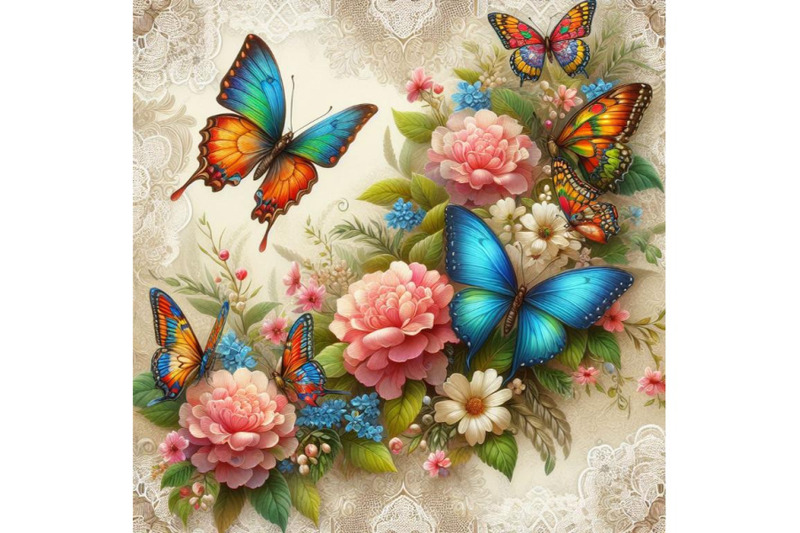 bundle-of-seamless-beige-pattern-with-bright-colorful-butterflies-and