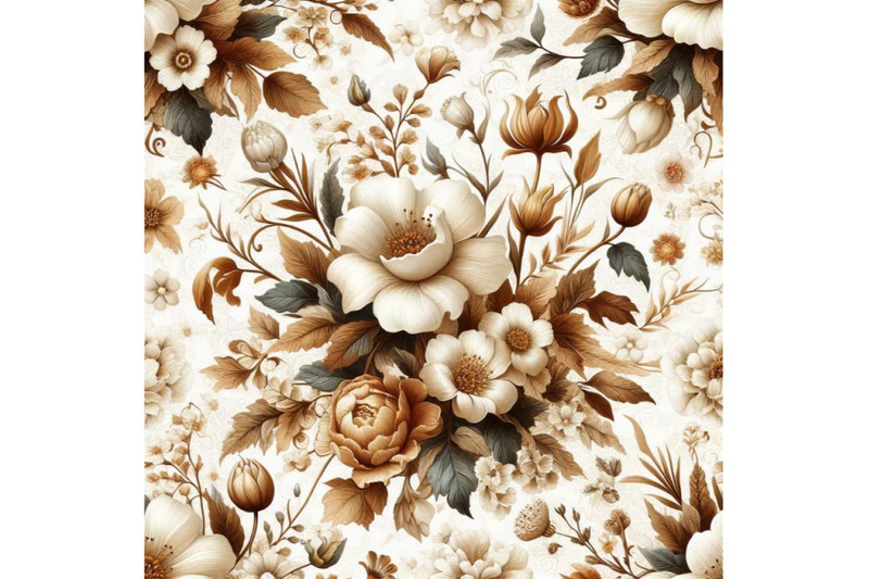 bundle-of-seamless-white-floral-pattern-with-vintage-brown-elements