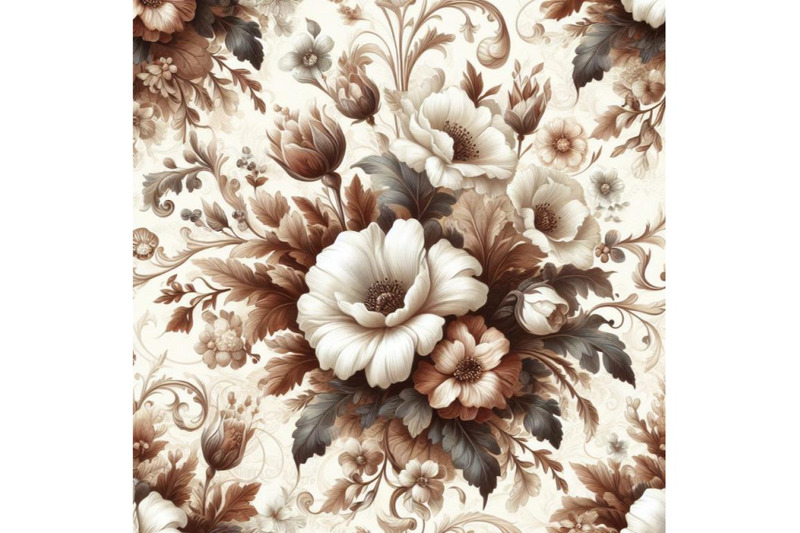 bundle-of-seamless-white-floral-pattern-with-vintage-brown-elements