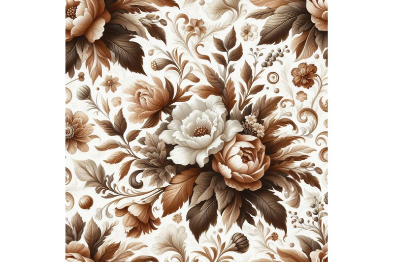 bundle-of-seamless-white-floral-pattern-with-vintage-brown-elements