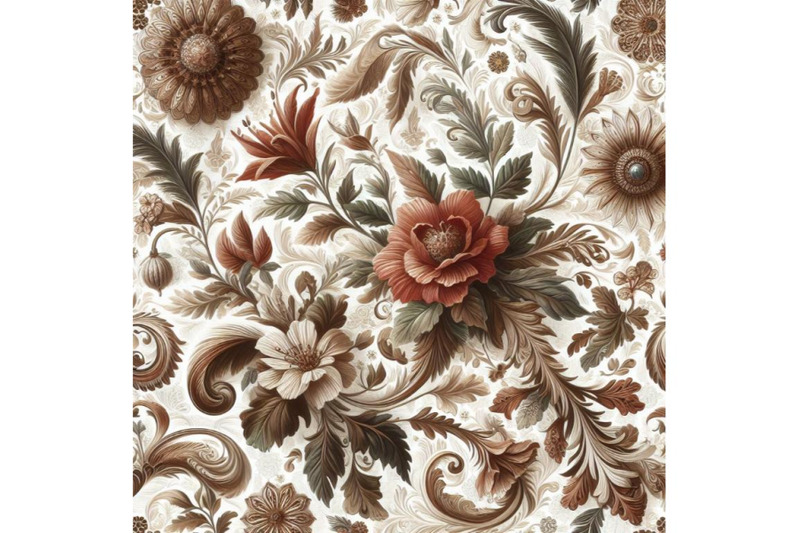 bundle-of-seamless-white-floral-pattern-with-vintage-brown-elements