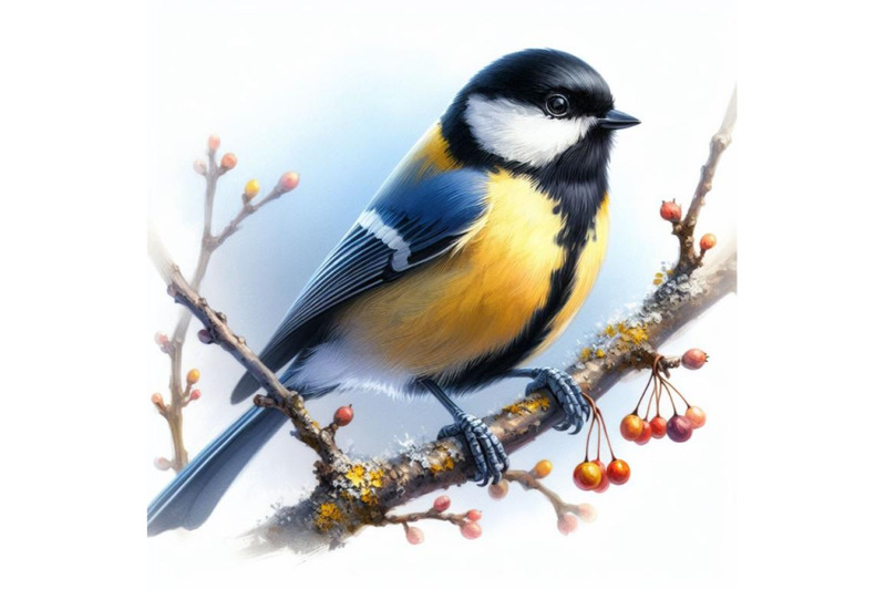 bundle-of-hand-painted-watercolor-tit-bird-on-the-branch-on-white-bac