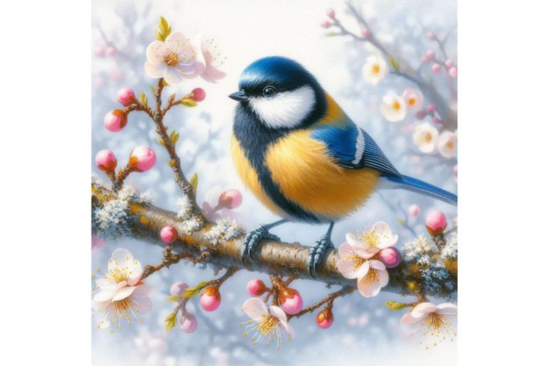 bundle-of-hand-painted-watercolor-tit-bird-on-the-branch-on-white-bac