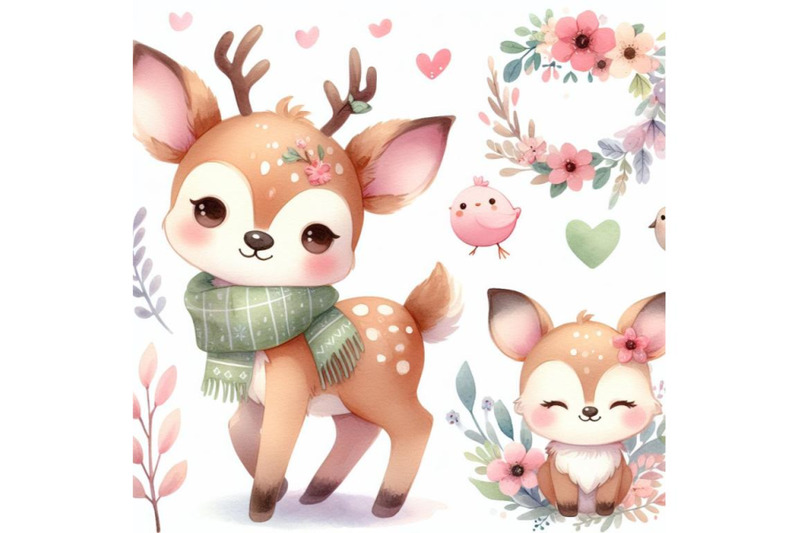 bundle-of-cute-deer-cartoon