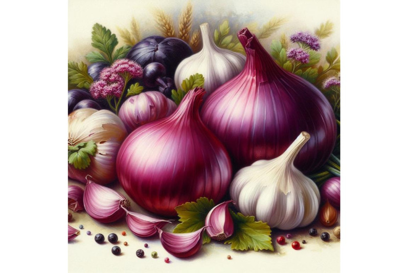 bundle-of-onion-and-garlic-illustration-on-white-background