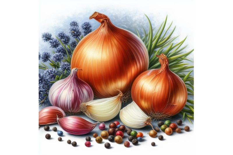 bundle-of-onion-and-garlic-illustration-on-white-background