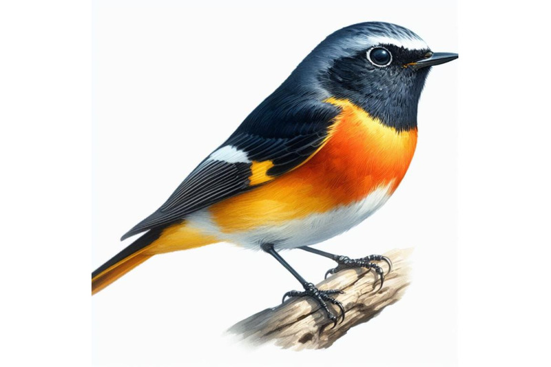 bundle-of-american-redstart-bird-watercolor-painting-white-background