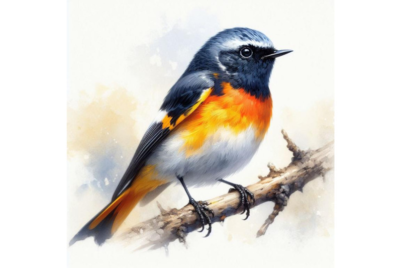 bundle-of-american-redstart-bird-watercolor-painting-white-background