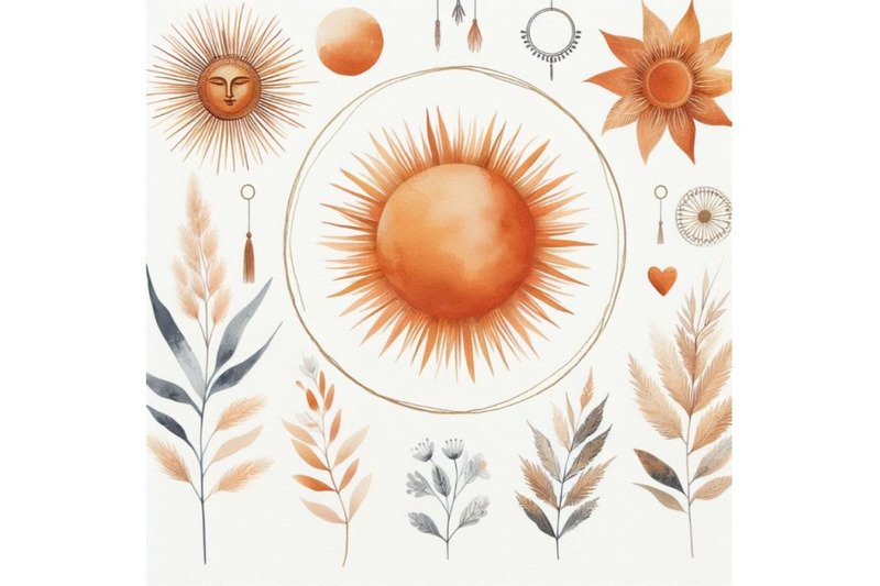 bundle-of-orange-sun-print-boho-minimalist-printable-wall-art