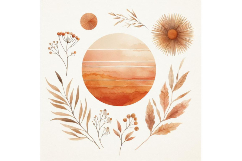 bundle-of-orange-sun-print-boho-minimalist-printable-wall-art