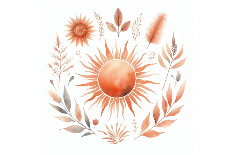 bundle-of-orange-sun-print-boho-minimalist-printable-wall-art