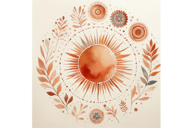 bundle-of-orange-sun-print-boho-minimalist-printable-wall-art